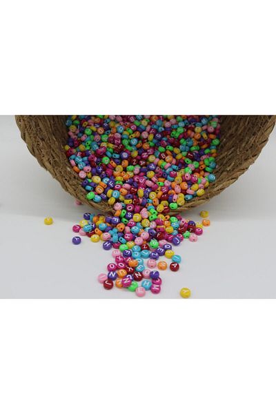 Hobimos 50gr Letter Beads, 4x7mm Opaque Colored White Flat Letter Beads on the Ground ( 50gr,~375 Pieces)