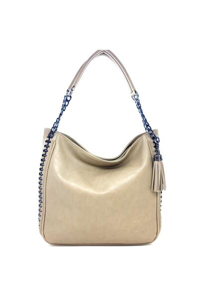 Ladystyle Chiara Large Mink Women's Shoulder Bag Pu Leather Sports and Daily Multi-Eye Zipper Chain Detailed