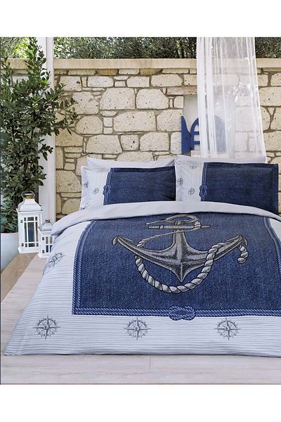 Özdilek Ranforce Grey Anchor Denim - Single Duvet Cover Set