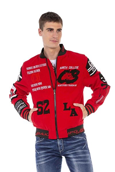 Cipo&Baxx Cj274 Nakışlı Kaşe Kırmızı Kolej Mont