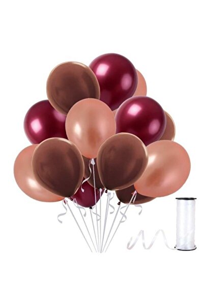 Parti dolabı 30 Adet Metalik Bordo-rose Gold-kahverengi Renk Sedefli Parlak Doğum Günü Parti Balon