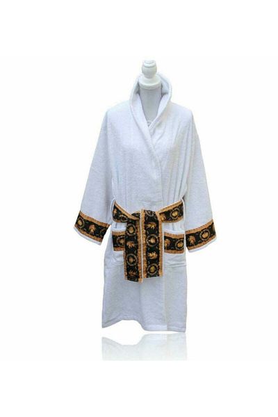 CottonTherapy Medusa Pattern Printed Bathrobe Stylish Thick Water Absorbent Shawl Collar Bathrobe