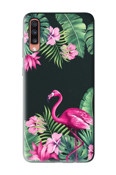 Spoyi Samsung A70 Compatible Tropical Flamingo Design Black Launch Phone Case