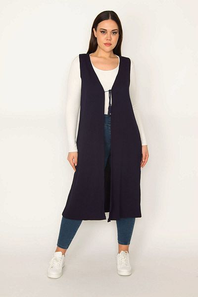 Şans Plus Size Vest - Navy blue - Double-breasted