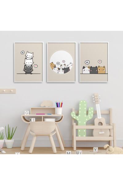 HOMEPACK Beyaz Lamine Çerçeveli Çocuk Odası 3'lü Tablo Seti Kıds-b07