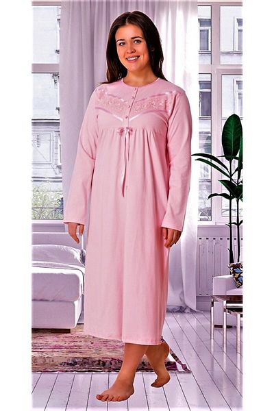 Özalper Long Sleeve Nightgown Mother's Nightgown Pink