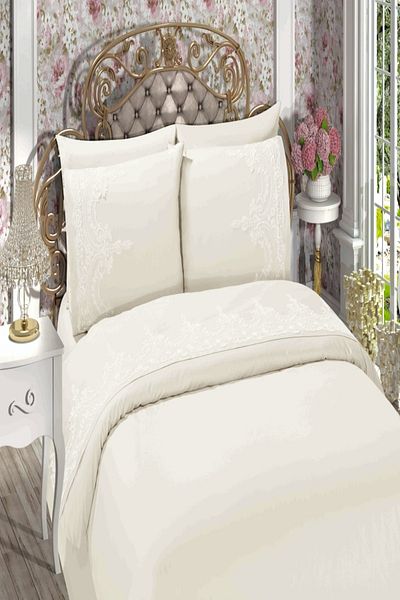Çalışkan Çeyiz Evi Σετ Παπλωματοθήκη Sultan Luxury Κεντημένο Διπλό Σετ 6 τεμαχίων - Σετ Παπλωματοθήκη με γαλλικό κορδόνι