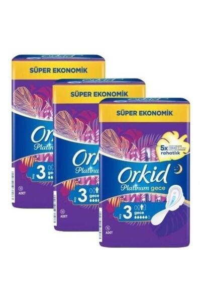Orkid Hijyenik Ped Platinum Süper Eko 16'lı Gece X 3 Adet