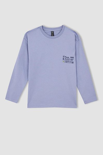 DeFacto Boy's Oversize Fit Crew Neck Back Printed Combed Cotton Long Sleeve T-Shirt
