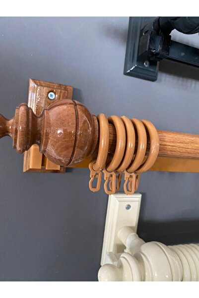 KİP PERDE & AKSESUARLARI Perde Meşe Rustik Askı Borusu Ve Raylı Takım 225 Cm