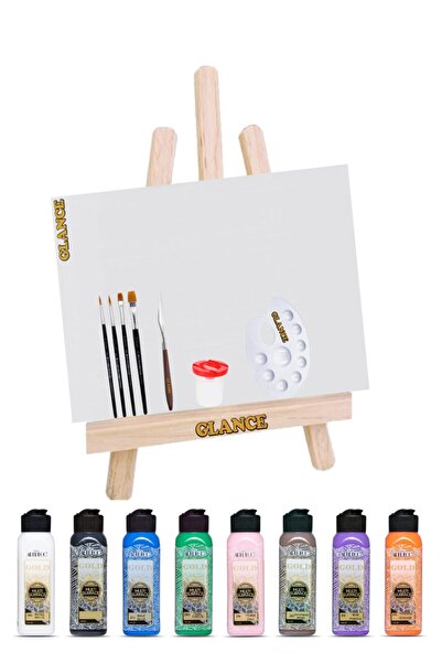 GLANCE Mini Şövale Artdeco 140 ml Gold Multi Surface Akrilik Boya Seti 8'li P...