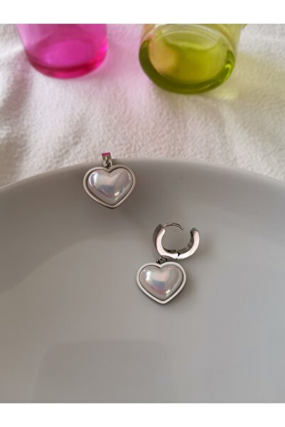 Joya Accessories Stainless Steel Pearl Heart Dangle Earrings