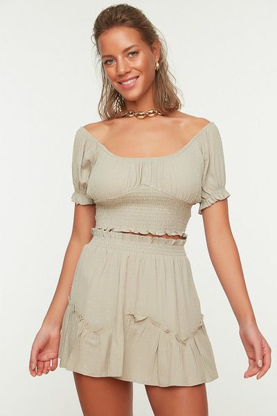 Trendyol Collection Beige Gipe Detailed Beach Top and Bottom Set TBESS21AU0331