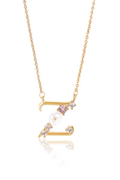 Sortie Aksesuar Italyan Tasarım Flowers Zirkon Manolya Figürlü Harf Kolye Z