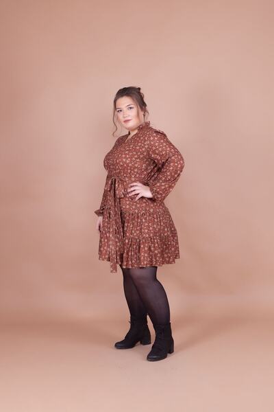 Bidoluelbise Γυναικείο φόρεμα με λαιμόκοψη με μοτίβο βελούδινο λουλουδάτο μεγάλου μεγέθους