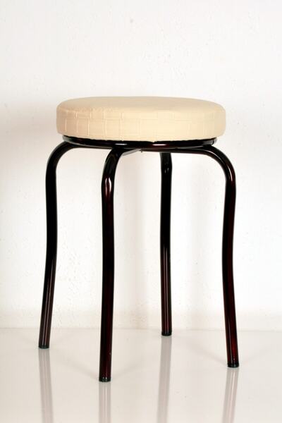 yılmaz masacılık 4 Adet Krem Deri Bordo Profil Ahtapot Tabure Metal Tabure Mu...