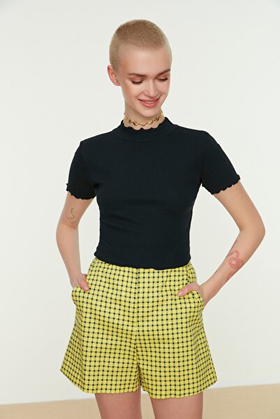 Trendyol Collection Navy Blue Corded Crop Knitted Blouse TWOSS21BZ1182