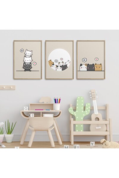 HOMEPACK Natural Wooden Framed Children's Room 3-Piece Painting Set Kids-A07