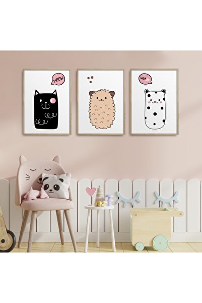 HOMEPACK Prirodni drveni okviri za dečiju sobu, set od 3 slika za decu a08