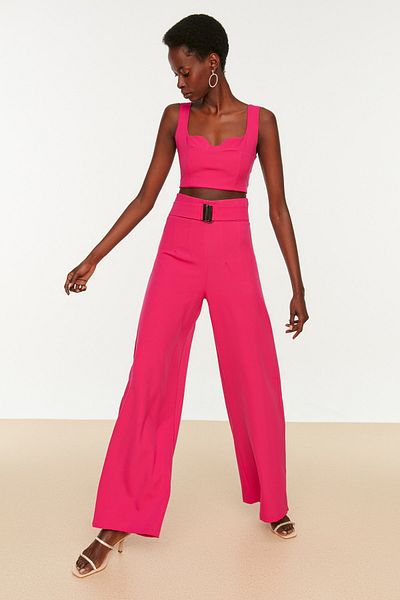 Trendyol Collection Fuchsiové páskové tkané kalhoty TPRSS22PL0199
