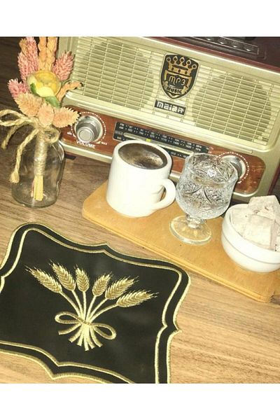 HİFA منديل كوكتيل منقوش بطبعة سبايك مكون من قطعتين (أسود فوق)