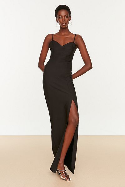 Trendyol Collection Βραδινό φόρεμα μακρύ υφαντό με μαύρη γραμμή TPRSS20AE0295