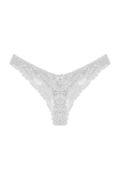 HNX Chiloți tanga de damă brazilian cu talie înaltă din dantelă albă