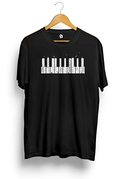 karikatürstore Piano Skyline Müzik Temalı Tişört
