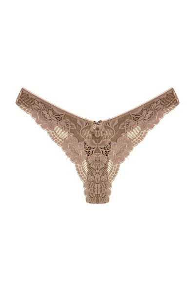 HNX Brown Lace High Waist Brazilian Cut Thong Women's Panties