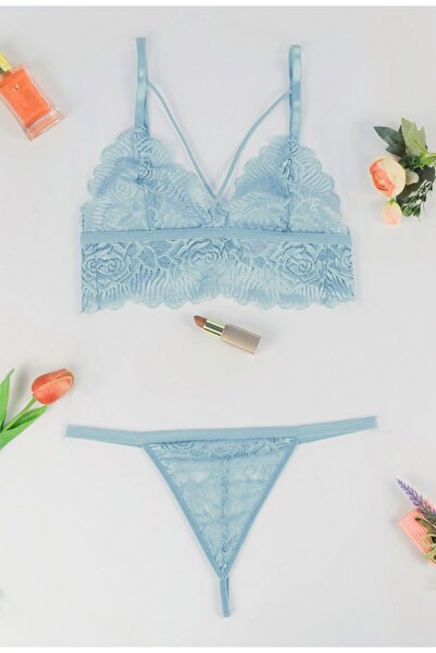Yapıcı Underwear 1110 Baby Blue Bralette Set Without Caps and Underwire Cross...