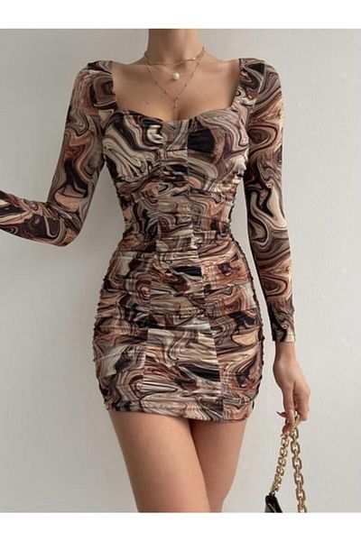 Afiş Butik Rochie cu model Tie Dye cu mânere la piept