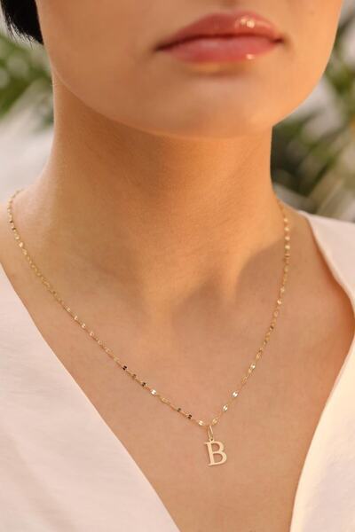 MİLET KUYUMCULUK 14 Ayar Altn B Harfli Kalın Aynalı Zincir Kolye