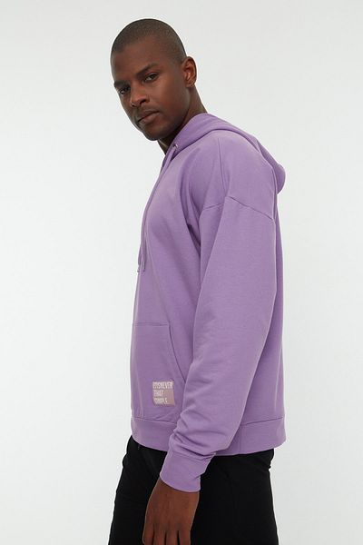 Trendyol Collection Φούτερ με λιλά κουκούλα Oversize/Wide Cut Label Απλικέ Χωρίς Σημαία TMNSS21SW0221