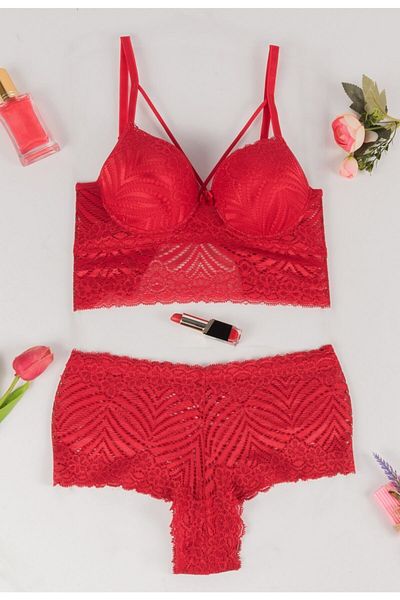 Yapıcı Underwear Women's Red Padded Bra Set with Shorts -