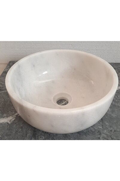 Tezgah Üstü Beyaz Mermer Lavabo,doğaltaş Lavabo Çap:33cm