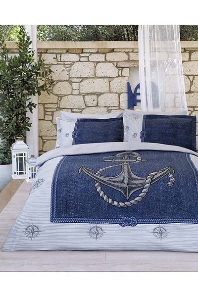 Özdilek Ranforce Grey Anchor Denim - Single Duvet Cover Set