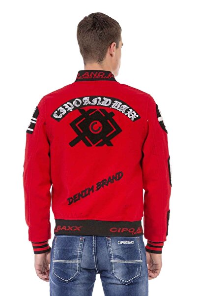 Cipo&Baxx Cj274 Nakışlı Kaşe Kırmızı Kolej Mont