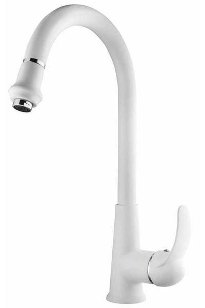 HMS White Spiral Mercury Kitchen Sink Faucet - Extending Spiral