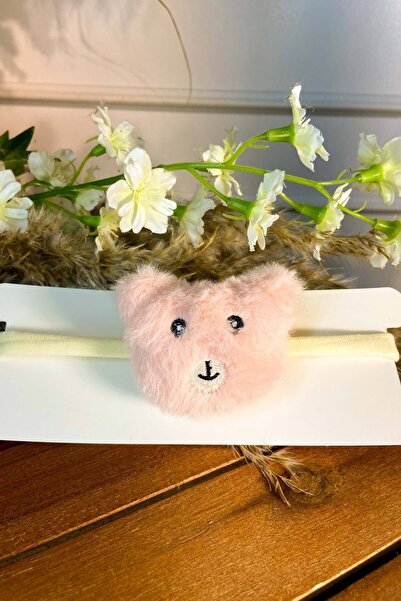 SUBU TASARIM Ayıcık Figürlü Lastikli Bebek Bandanası Pudra Sbt555