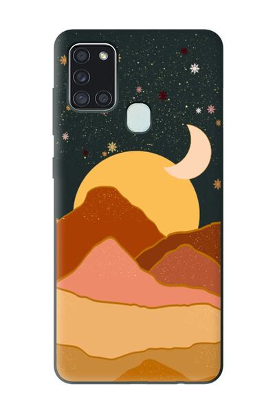 Spoyi حافظة هاتف إطلاق سوداء متوافقة مع هاتف Samsung A21s بتصميم فني جبلي
