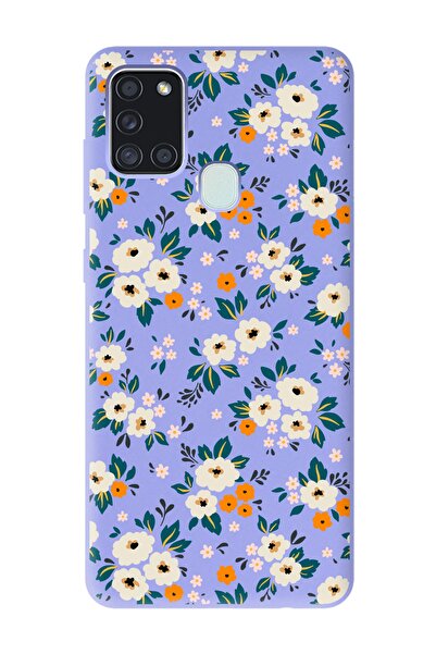 Spoyi Samsung A21s Uyumlu Çiçek Bahçesi Tasarımlı Lila Lansman Telefon Kılıfı