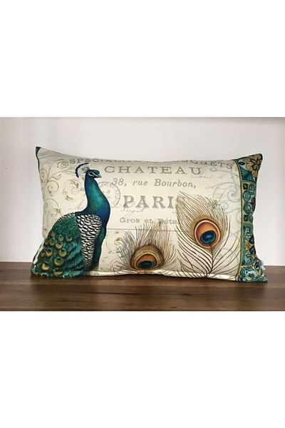 KIRLENTİM T214-5030 Μπεζ δαπέδου Peacock Ψηφιακή τυπωμένη μαξιλαροθήκη με μοτίβο διπλής όψης