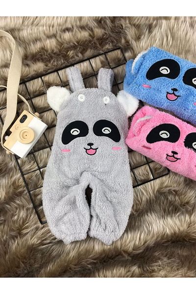 Minizade Welsoft Plush Unisex Panda Salopet Baby Jumpsuit