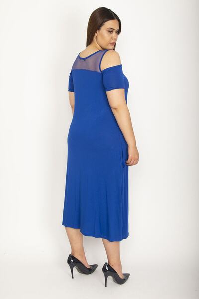 Şans Női nagy Saks Roba Mesh részletes viszkóz ruha 65n24231