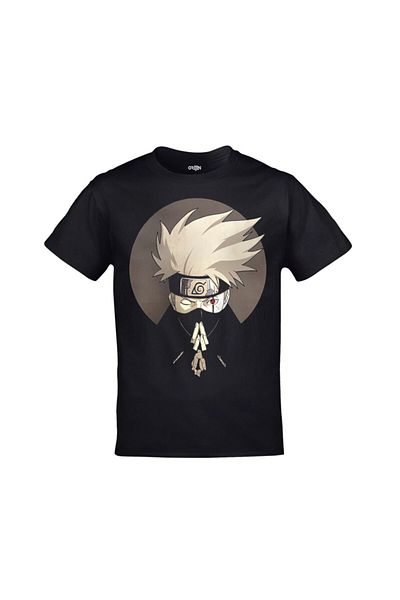Orijin Tekstil Μαύρο μπλουζάκι Naruto Kakashi Hatake με στάμπα Unisex