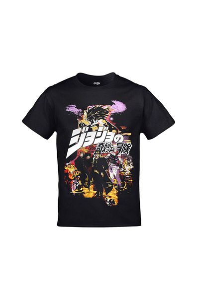 Orijin Tekstil Jojo's Bizarre Adventures Characters Printed Unisex Black Tshirt
