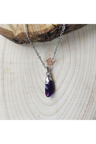 ByKolyeucum Natural Cut Amethyst Natural Stone Necklace