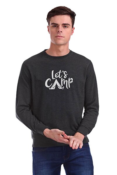 QIVI Lets Go Camp Printed Smoked Anthracite Men's Knitted Sweatshirt Long Sleeve