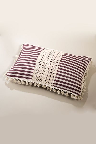 vivamaison Față de pernă cu pompon din dantela roșie, cu design special, unic, 35x55 cm