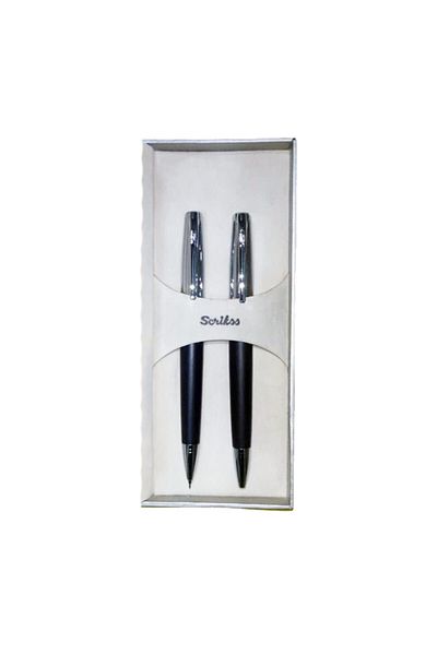 Scrikss 45 Black Chrome Body Ballpoint and Versatil 2-Piece Pen Set